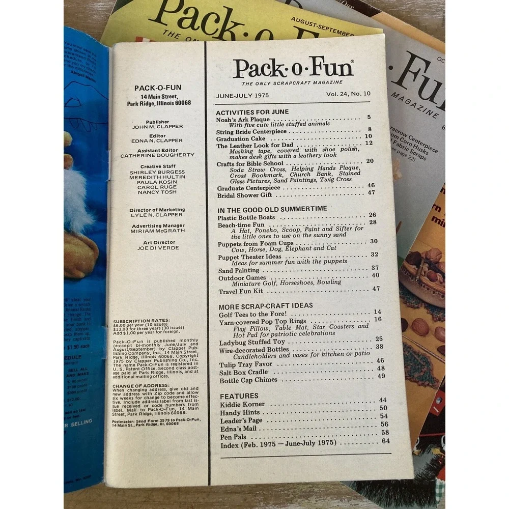 Vintage scrap craft magazines Pack O Fun entire year 1975 10 issues recycling